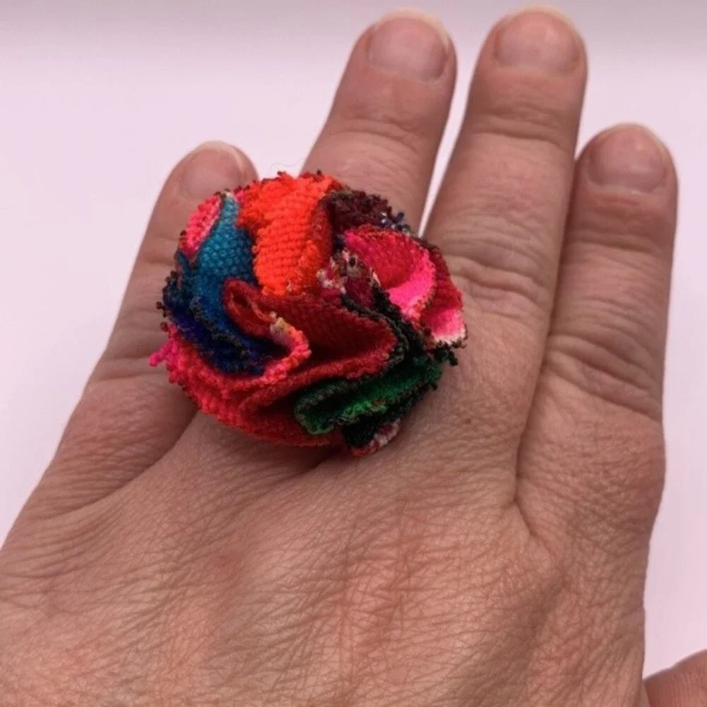 Fabric Rose Adjustable Ring